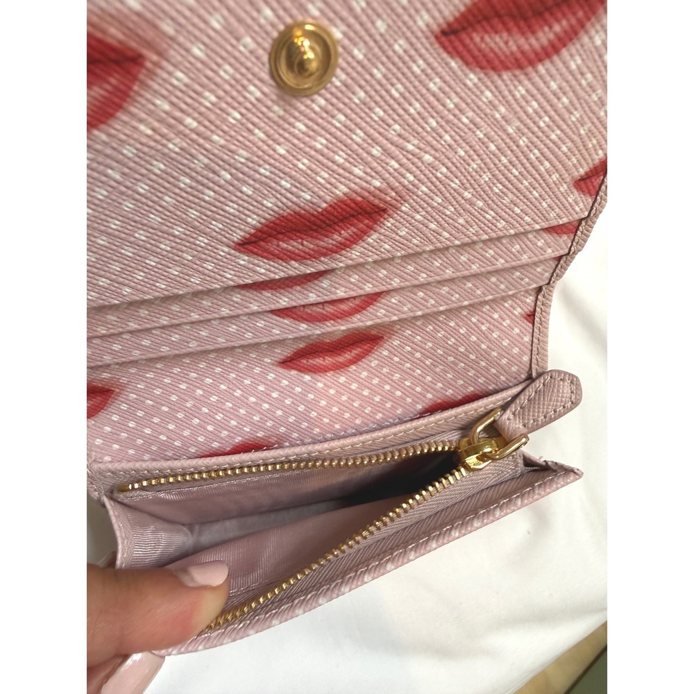 Prada Pink Saffiano Leather Wallet Red Bocche Lip Print NWT + Box + Reg - Picture 10 of 16